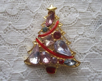 Vintage Christmas Tree Pin, Christopher Radko, Rhinestones, Christmas Brooch