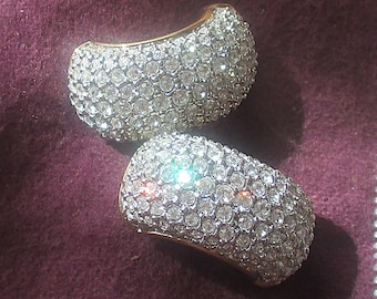 Swarovski Crystal Earrings, Gold Tone Pave, Vintage White Swan