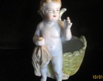 Cupid and Basket, Hal-Sey Fifth Japan, Planter, Home Decor, Bisque Figurine