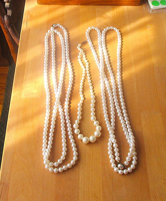 Three Pearl Necklaces, Faux Pearls, Evening Wear, Assorted Size, Dress Attire