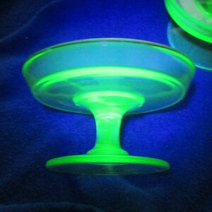 Two Compote's, Green Depression Glassware, Candy Dishes, Vaseline Glassware, Home Decor, Wedding Gift image 4