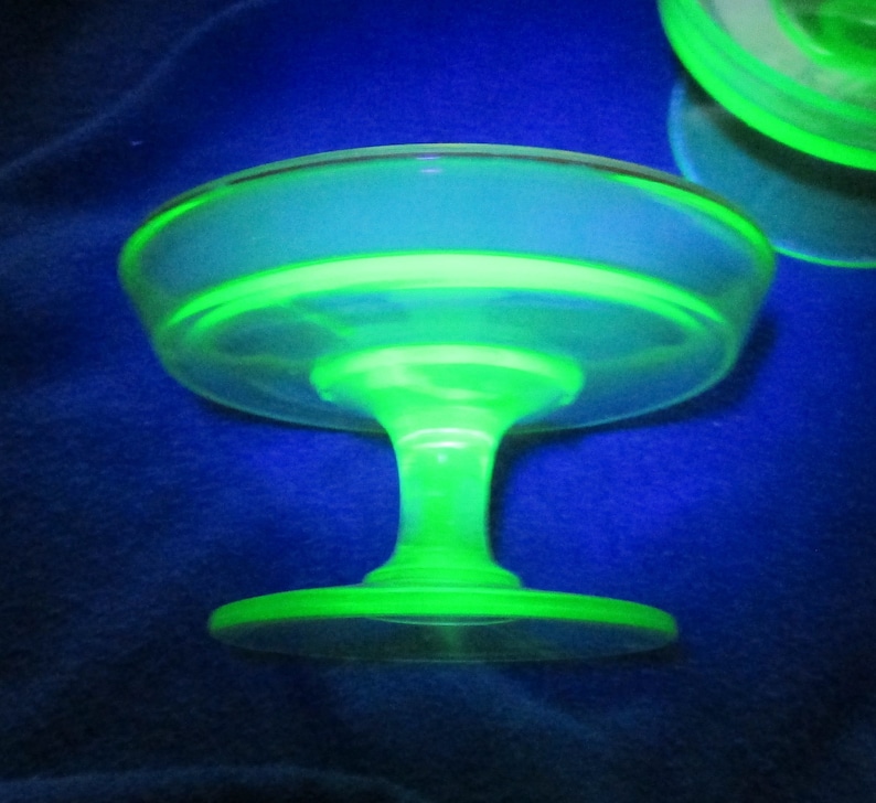 Two Compote's, Green Depression Glassware, Candy Dishes, Vaseline Glassware, Home Decor, Wedding Gift image 4