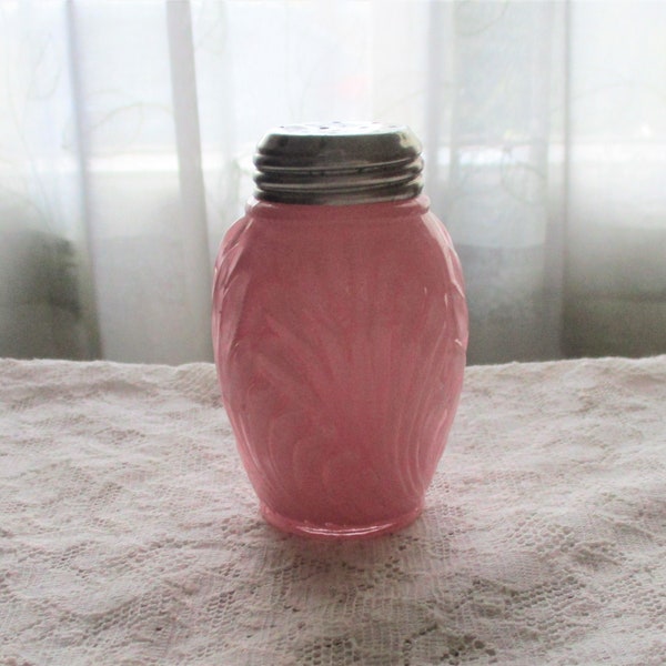 Victorian Salt Shaker, Pink Cased, Shell (?) Design, Raised Glass, Home Decor, Kitchen Decor, Collectable Glassware, Christmas Gift