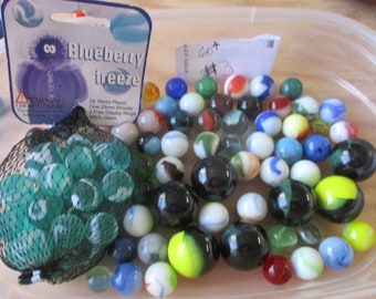 Vintage Marbles, 60+ Marbles, Blueberry Freeze, Agates, Shooters, Marble Games, Arts and Crafts, Mega Marbles, Lot 3