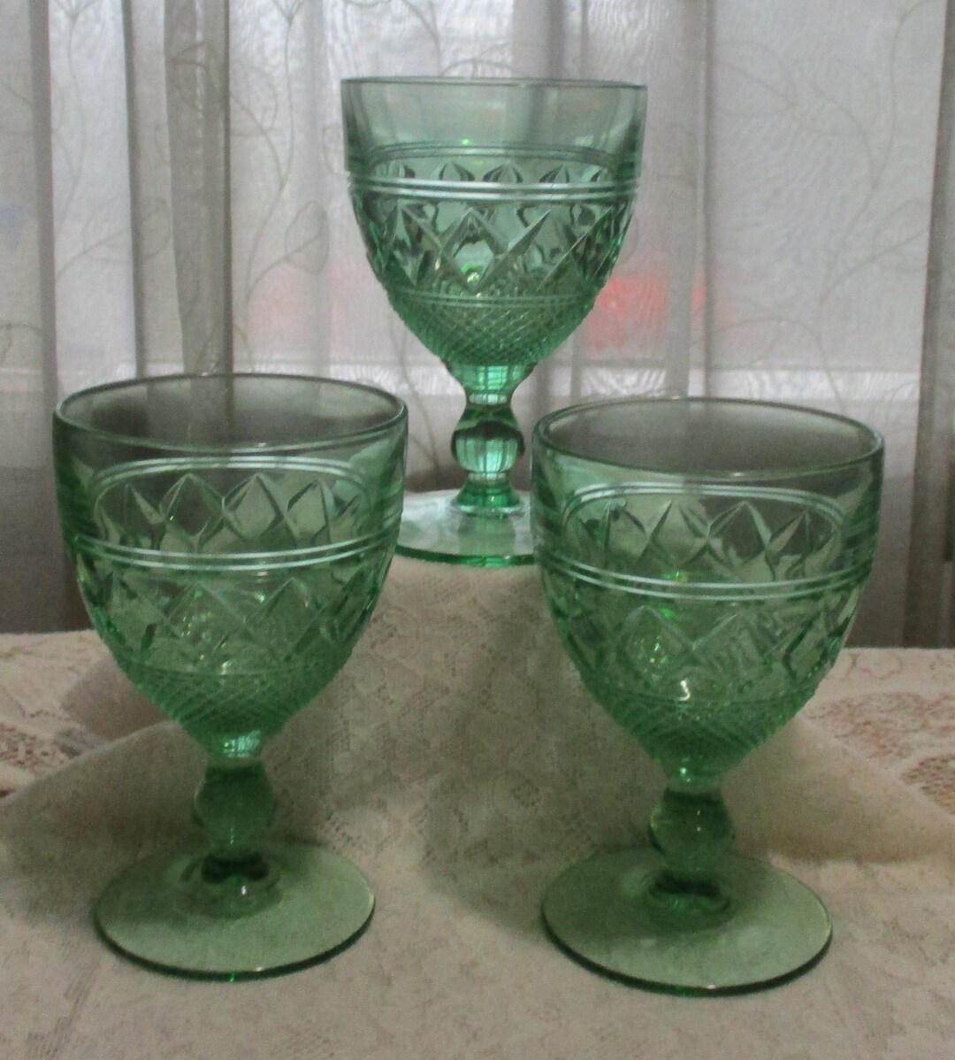 Green Water Goblets Three Dinner Glassware Dinner Etsy