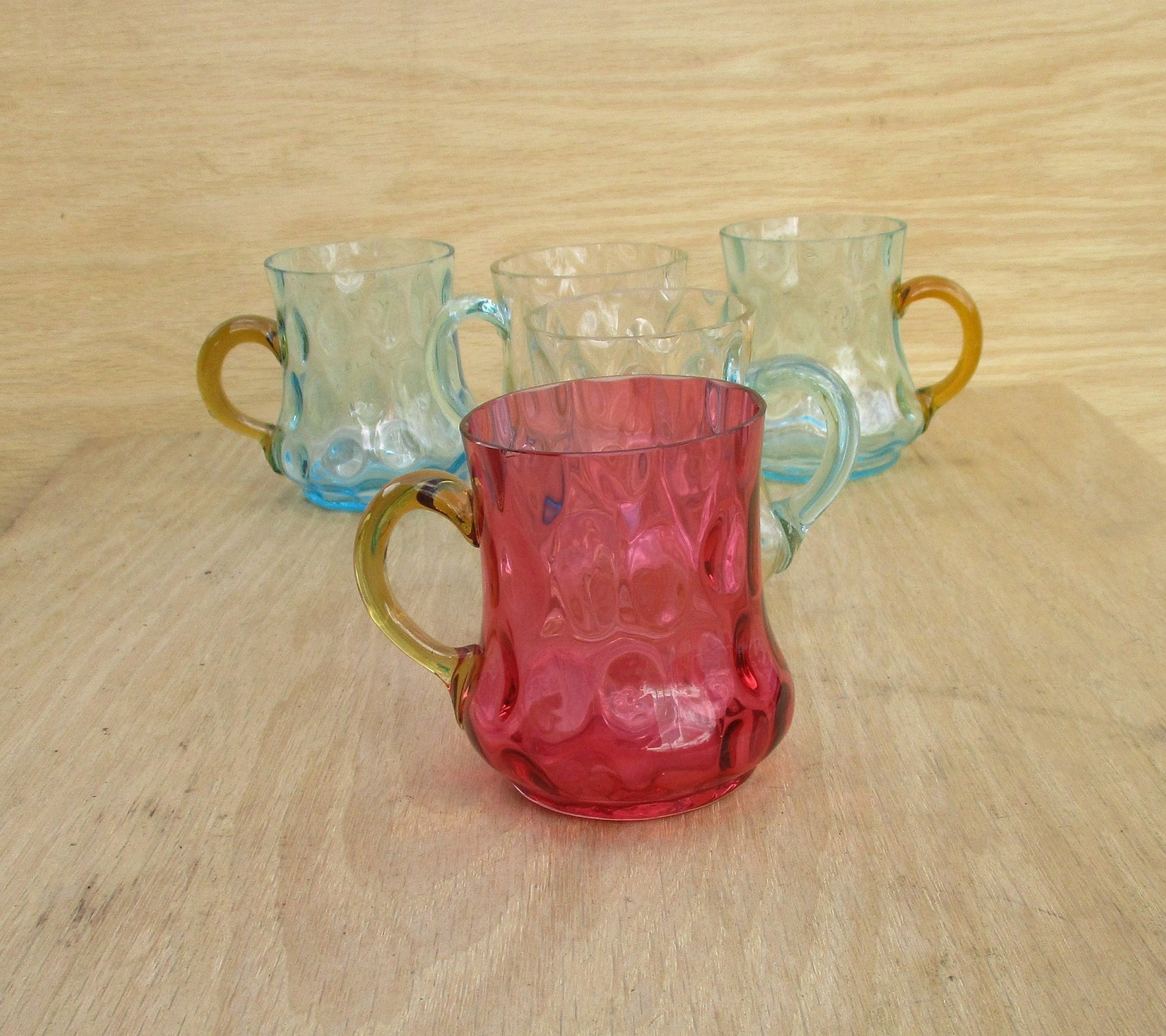 Art Glass 5 Hand Blown Glass Cups Thumb Print Design Juice Etsy