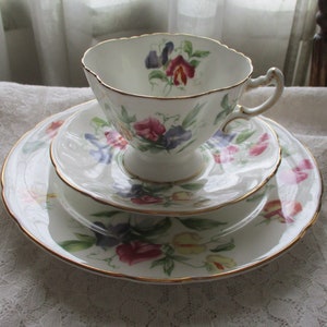 Tea Cup, Saucer and Plate, Hammersley, Sweet Peas, Fine Bone China, Wedding Gift, Birthday Gift, Collector of Teacups, Christmas Gift