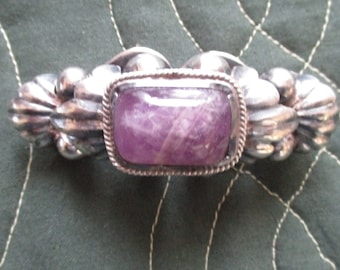 Mexican Silver Amethyst Brooch, Art Deco Scarf Pin