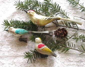 Vintage Shiny Brite Clip on Birds, Mercury Glass Ornaments,  Christmas Tree Ornaments, Christmas Decor