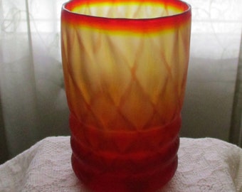 Vintage Amberina Art Glass Tumbler, Diamond Pattern, Juice Glass