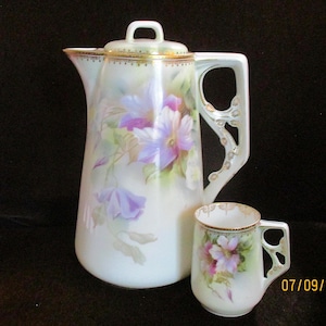 R.S. Prussia Chocolate Pot with Matching Demi Cup, Collectable Porcelain, Table Setting