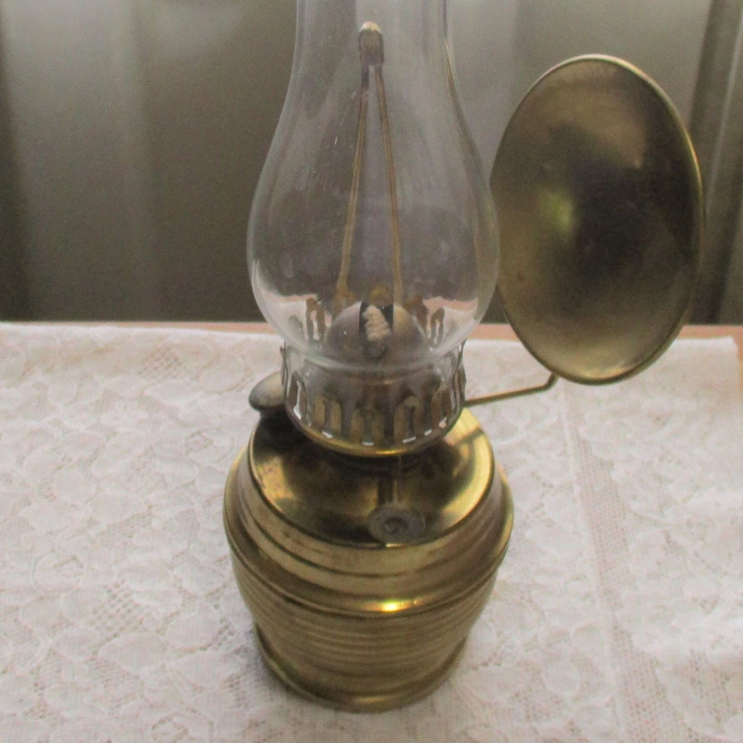 Antique Miniature Oil Lamp, Brass With Reflector, Home Decor, Kitchen