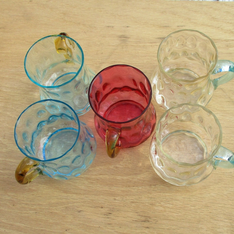 Art Glass 5 Hand Blown Glass Cups Thumb Print Design Juice Etsy