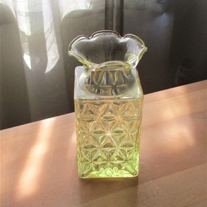 Yellow Glass Vase, Star Pattern, Carafe, Flower Vase, Nick Nack Vase