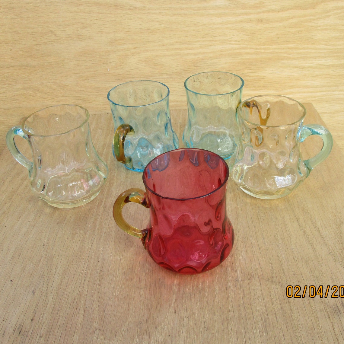Art Glass 5 Hand Blown Glass Cups Thumb Print Design Juice Etsy