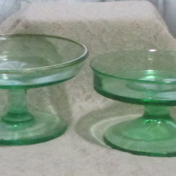 Two Compote's, Green Depression Glassware, Candy Dishes, Vaseline Glassware, Home Decor, Wedding Gift