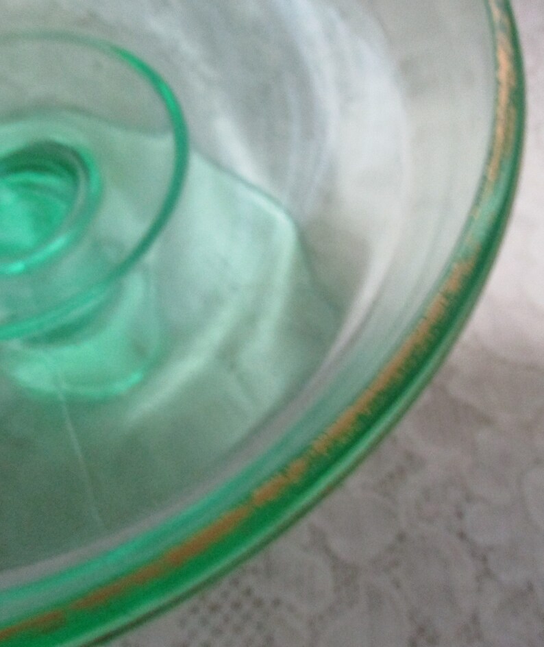 Two Compote's, Green Depression Glassware, Candy Dishes, Vaseline Glassware, Home Decor, Wedding Gift image 5