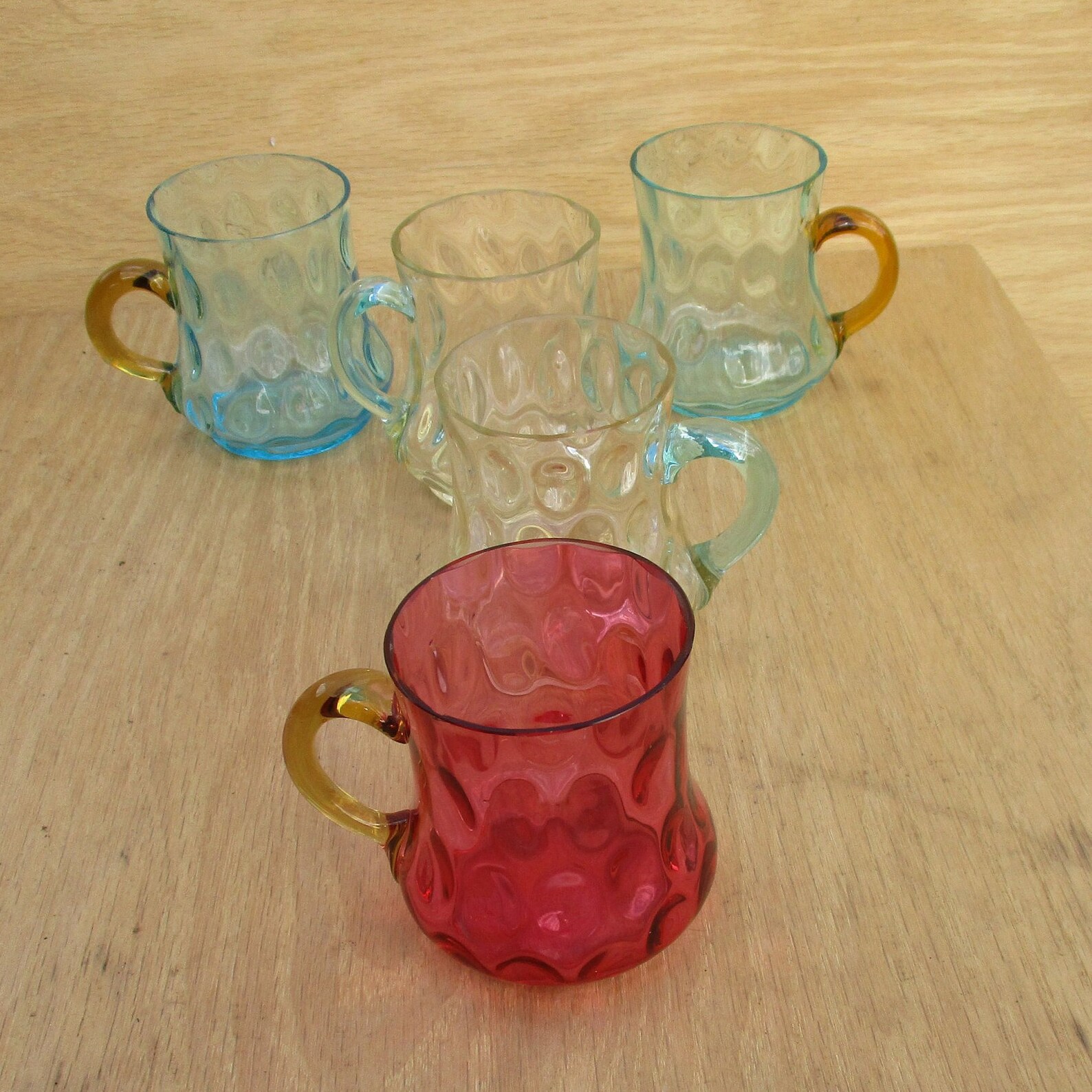 Art Glass 5 Hand Blown Glass Cups Thumb Print Design Juice Etsy