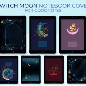 20 Moon witch Notebook Covers for Goodnotes, Notability, Macbook - Digital Planner Covers for Goodnotes iPad, Mac | Witchy magic dark mode