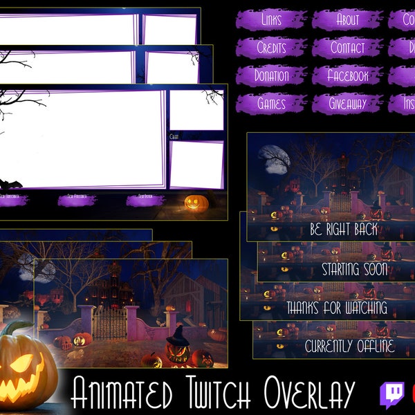 Twitch overlay animated package - Twitch overlays for streaming | Horror spooky halloween