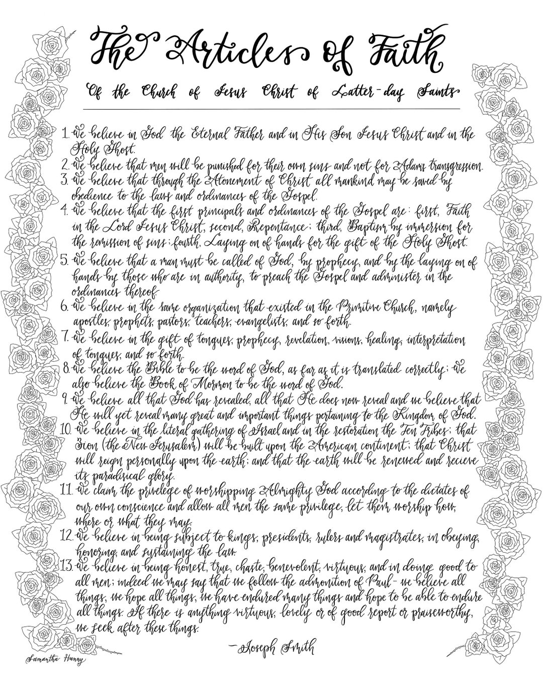 Printable Coloring Pages- the Articles of Faith - Etsy