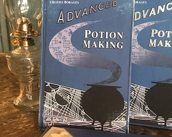 Vintage-Aged Potion Making Book for Witches & Wizards - Faithfully Crafted Content - Silver Lettering Available