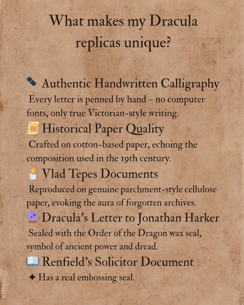 Replicas Bram Stokers Dracula Film, Letters and documents Mina Murray, Jonathan Harker, Van Helsing image 9