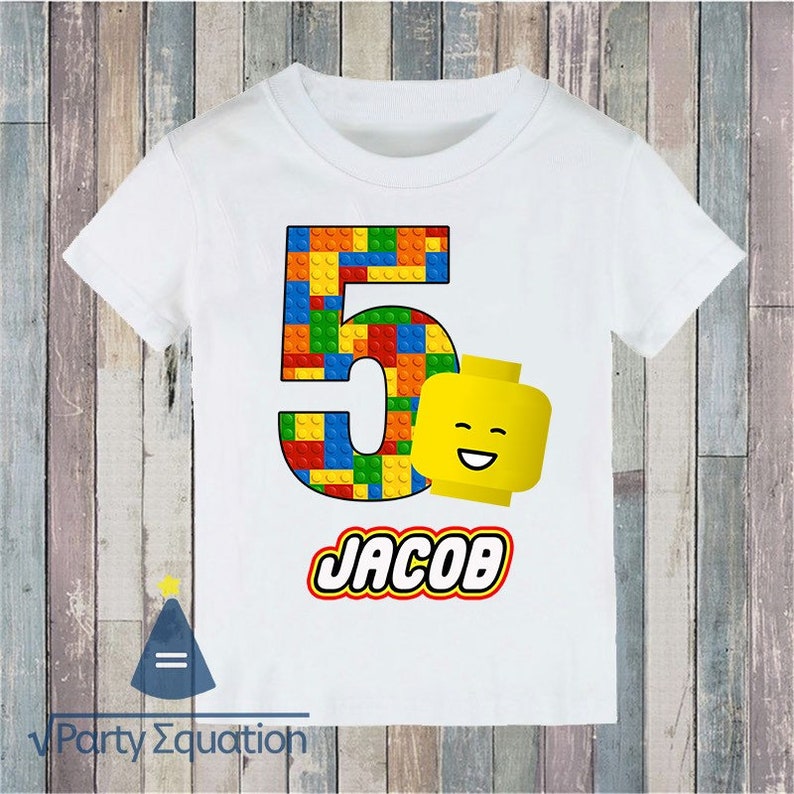 Bricks Building Blocks head Custom Birthday Party T-shirt image 0