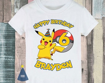 Pikachu Pokemon Custom Birthday Party T-shirt - personalized with name and age