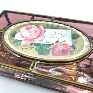 Vintage Music Box Via Vermont Stained Glass Jewelry Box plays the song Anniversary Waltz