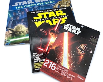 Star Wars The Complete Saga Book, The Force Awakens Magazine, and Sticker Pad