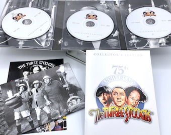 The Three Stooges 75th Anniversary, DVD, série de 3 disques en étain, édition collector, téléviseur vintage