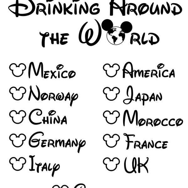 Epcot - DIY Drinking Around the World T-Shirt Design FILE ONLY - checklist shirt