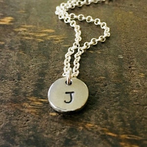 Pewter Initial Necklace, Hand Stamped Letter Jewelry, Personalized Charm