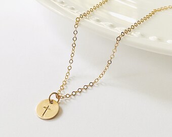 Gold Cross Necklace, Religious Gifts, Christian Jewelry, Gift For Her, First Communion, Confirmation