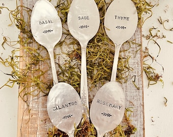 Set of Five Herb Garden Markers, Custom Plant Lover Gift, Gifts For Her, Vintage Spoon