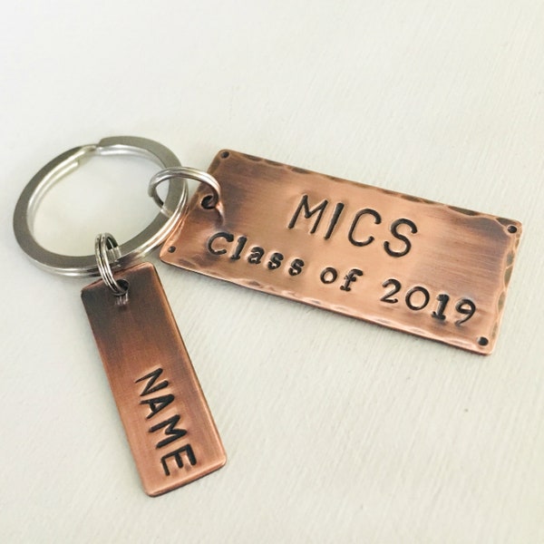 Copper Graduation Key chain, Add School Initials, Year and Name