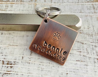 Custom Pet ID Tag, Copper Hand Stamped Dog Accessories