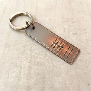 7th Anniversary Gift, Copper Tally Mark Keychain, Gift For Him