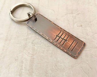 7th Anniversary Gift, Copper Tally Mark Keychain, Gift For Him