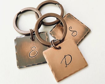 Copper Initial Keychain, Personalized Gifts, Keychains for Women
