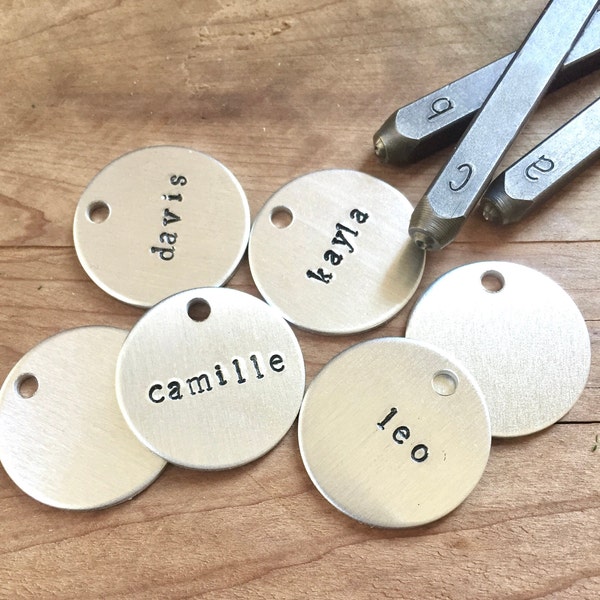 Hand Stamped Metal Labels, Custom Personalized Tags