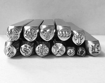 Metal Stamping Tools, Jewelry, Polymer Clay Stamps, Dandelion, Star Border, Heart, Omega