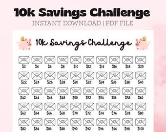 10000 Savings Challenge Printable Portait 100 Envelope Challenge Printable 10K Savings Challenge Money Savings Goal Savings Tracker