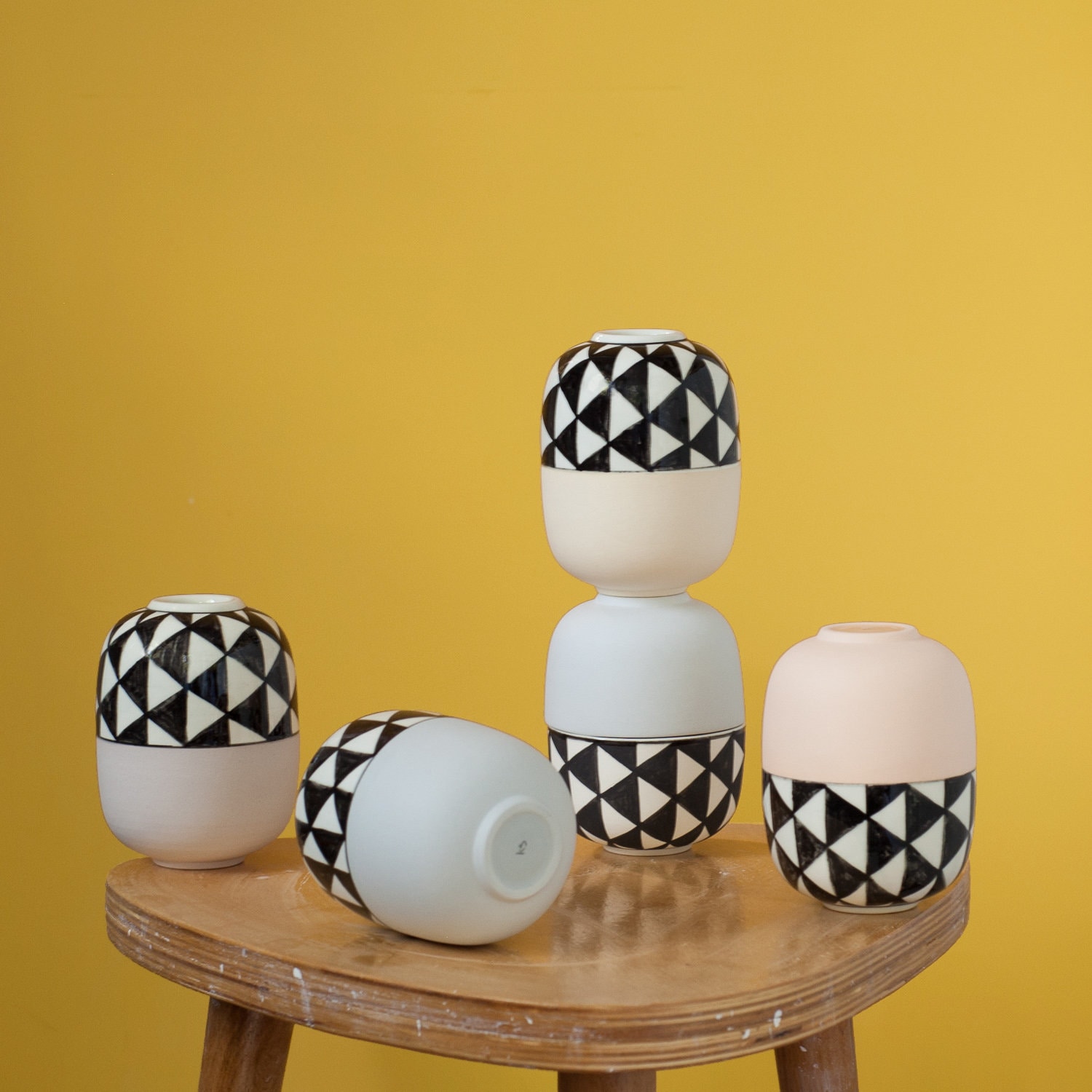 Funky Flower Vases Modern Bud Vase Ceramic Color Block Black Etsy