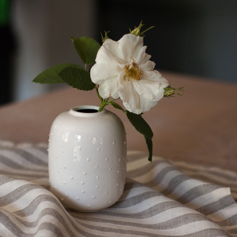 White Flower Vase With Dotted Texture Dot Vase Ceramic Small Etsy
