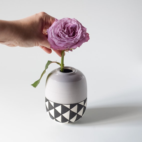 Funky Flower Vases Modern Bud Vase Ceramic Color Block Black Etsy