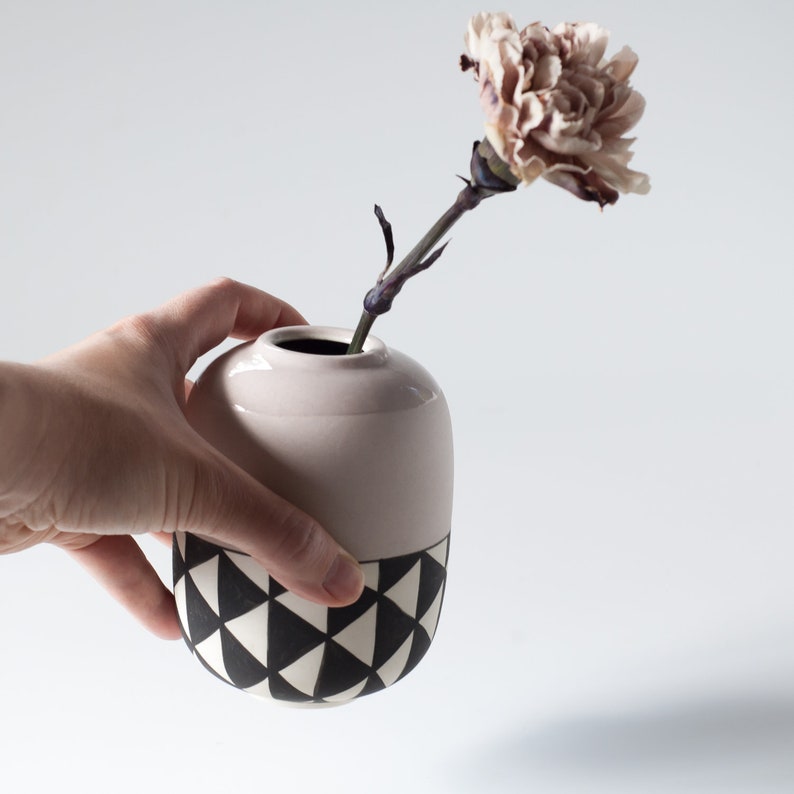 Funky Flower Vases Modern Bud Vase Ceramic Color Block Black Etsy