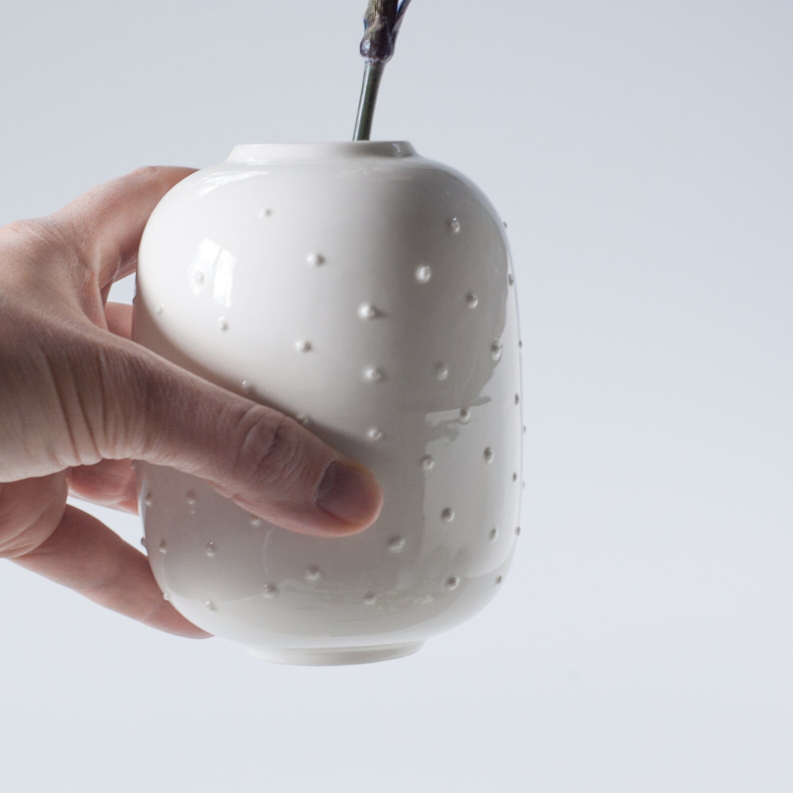 White Flower Vase With Dotted Texture Dot Vase Ceramic Small Etsy