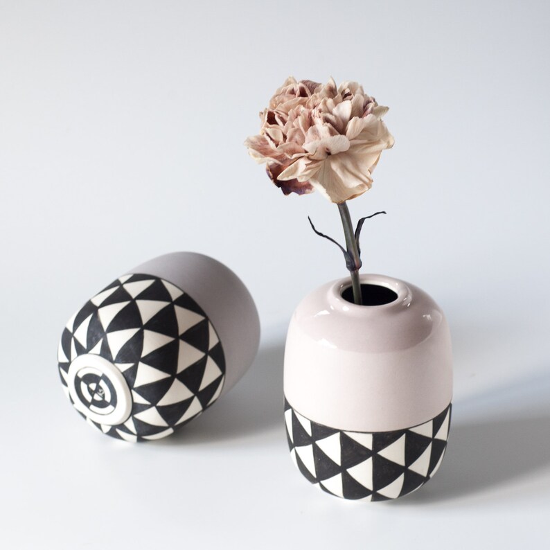 Funky Flower Vases Modern Bud Vase Ceramic Color Block Black Etsy